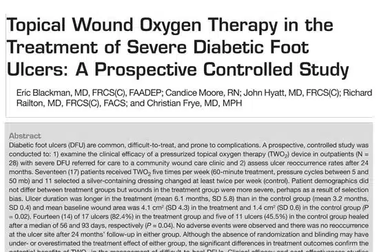 Topical Wound Oxygen Therapy in the Treatment of Severe Diabetic Foot Ulcers: A Prospective Controlled Study