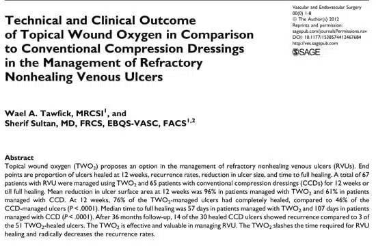 Technical and Clinical Outcome of Topical Wound Oxygen in Comparison to Conventional Compression Dressings in the Management of Refractory Non Healing Venous Ulcers