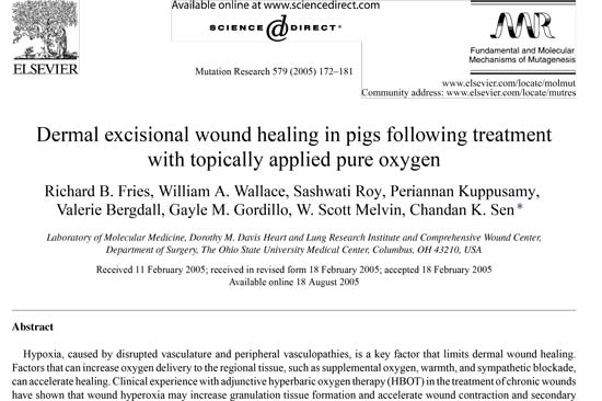 Dermal excisional wound healing in pigs following treatment with topically applied pure oxygen