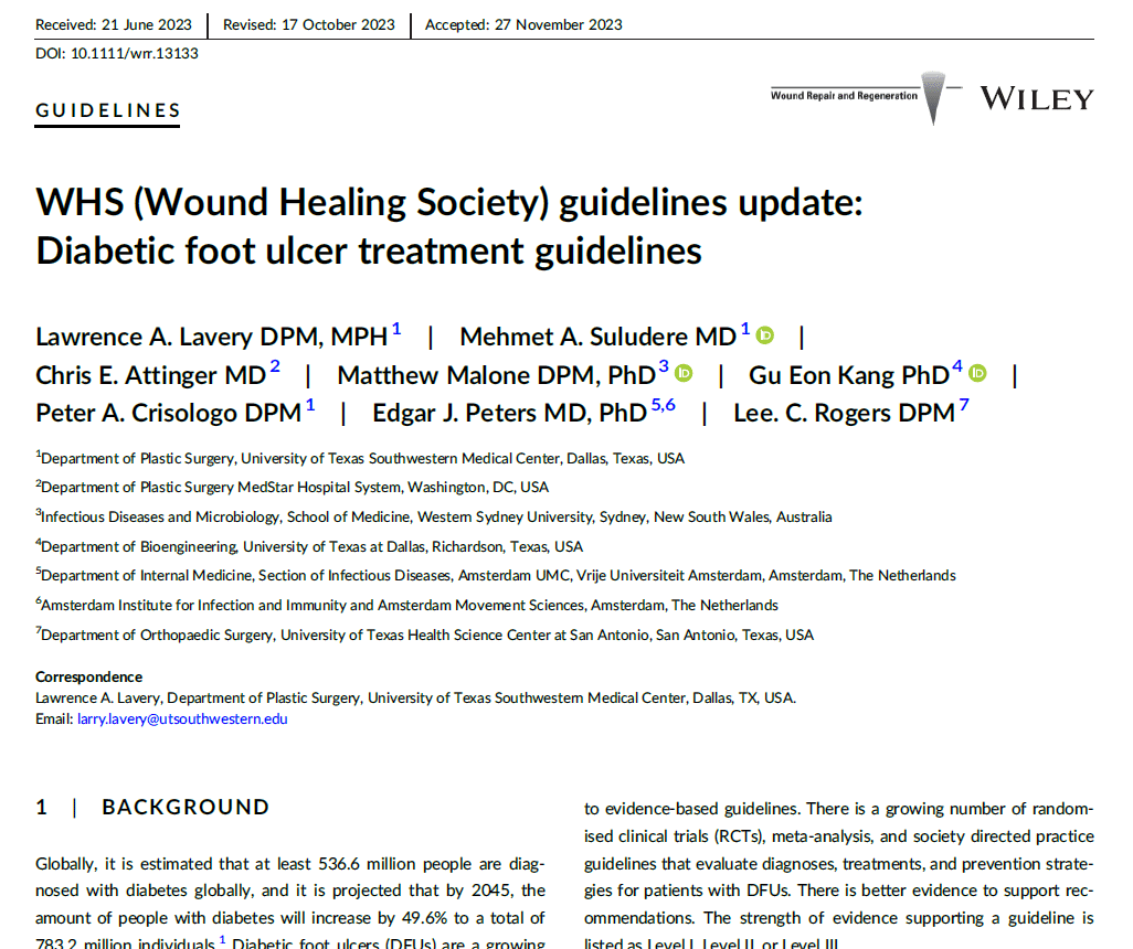 WHS (Wound Healing Society) guidelines update: Diabetic foot ulcer treatment guidelines