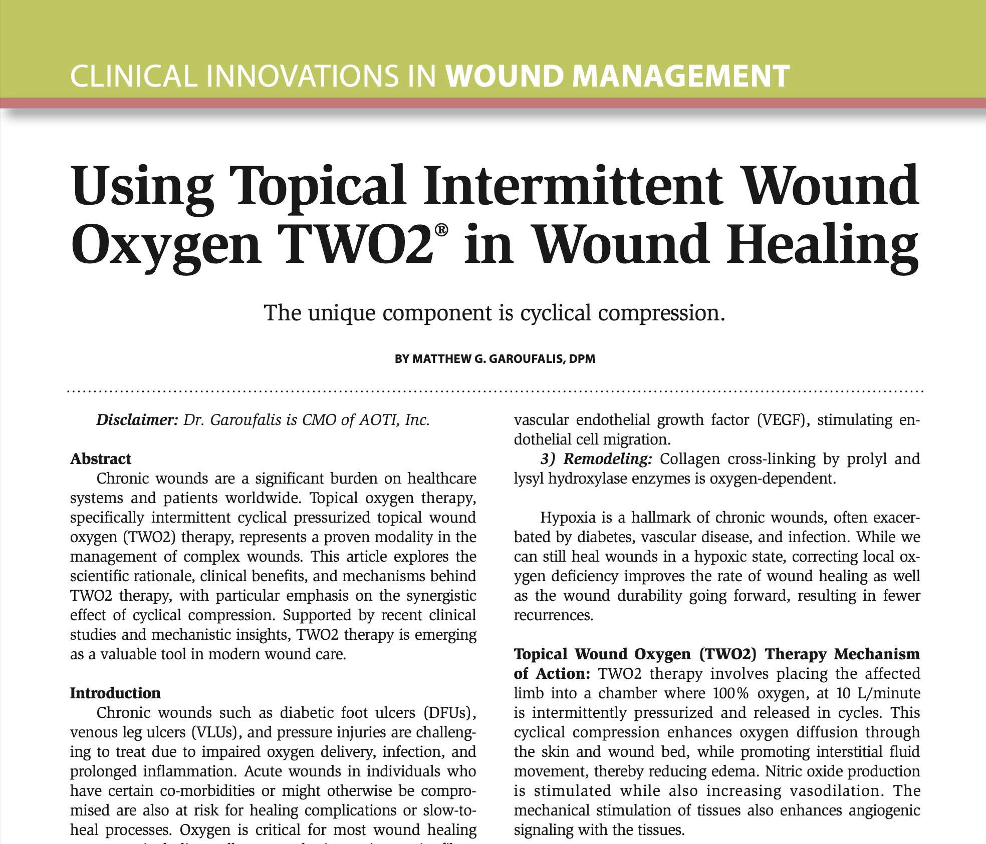 Clinical Evidence 14 Using Topical Intermittent Wound Oxygen TWO2 in Wound Healing